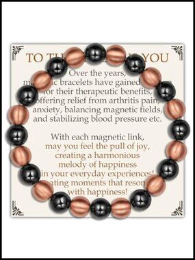 Pure Copper Magnetic Bead Bracelet, 99.99% Solid Copper & 3500 Gauss Hematite